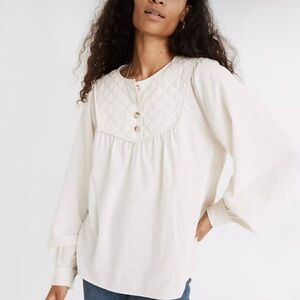 Madewell Cream Cotton Quilted Henley Top